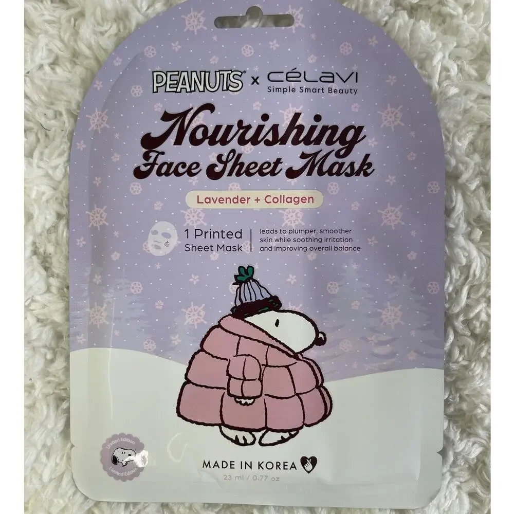 Celavi Peanuts Snoopy Nourishing Face Mask Lavender Collagen Hydrating Sheet